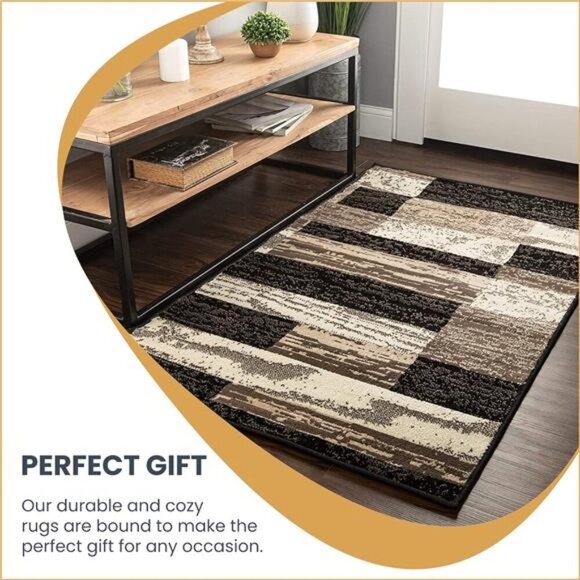 Indoor Runner Rug,Jute Backed,Modern Geometric Patchwork Floor Decor for Bedroom - Picture 3 of 7